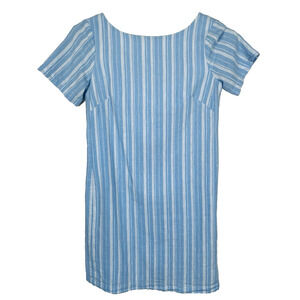 By Anthropologie Cape May Dress Sz 4 Blue White Linen Striped Bow Back Nautical